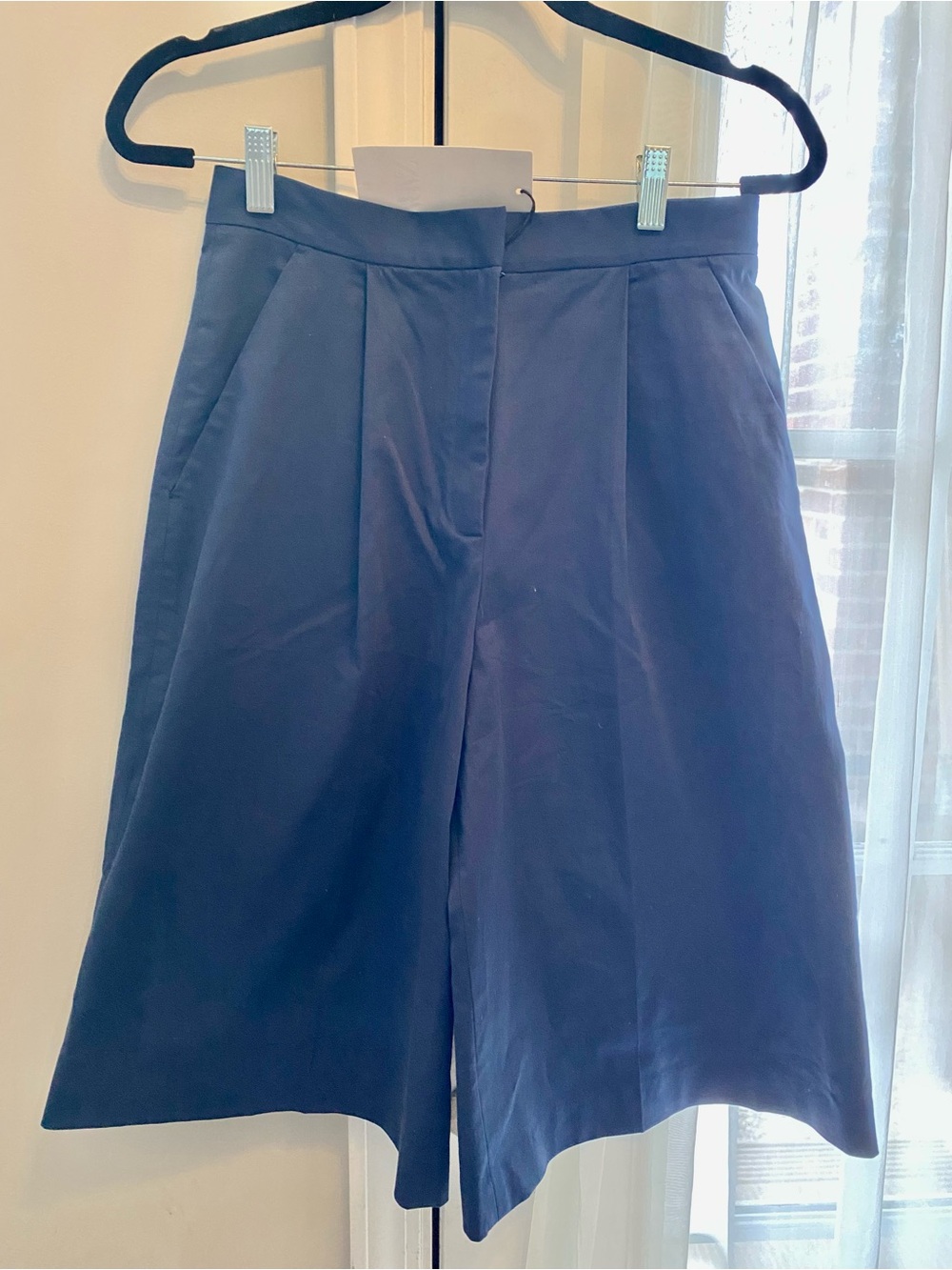 Zara Navy High-Rise Bermuda Shorts
